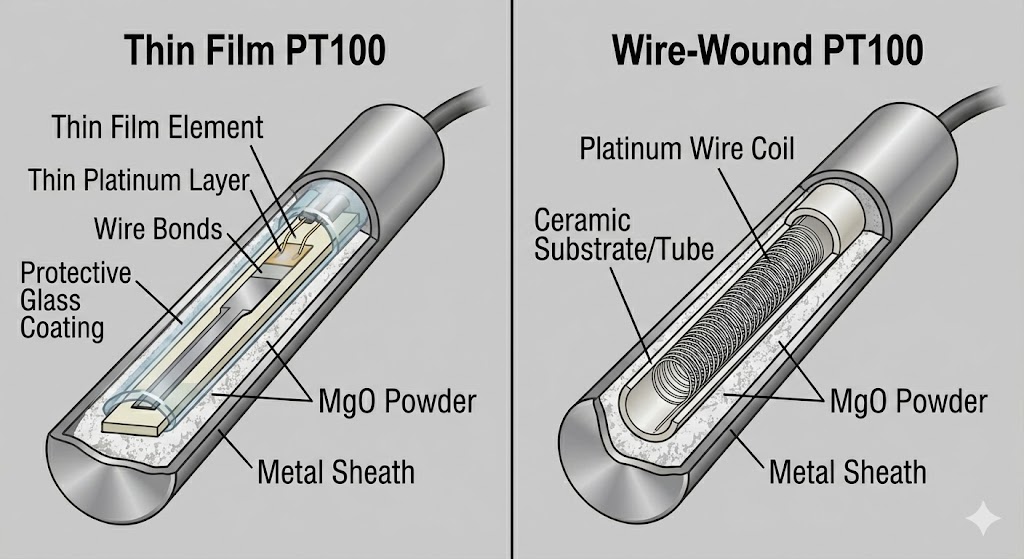 Vous recherchez une Pt100 :Nous proposons deux technologies – Film mince ou fil bobiné : ce qui se cache vraiment dans votre sonde PT100